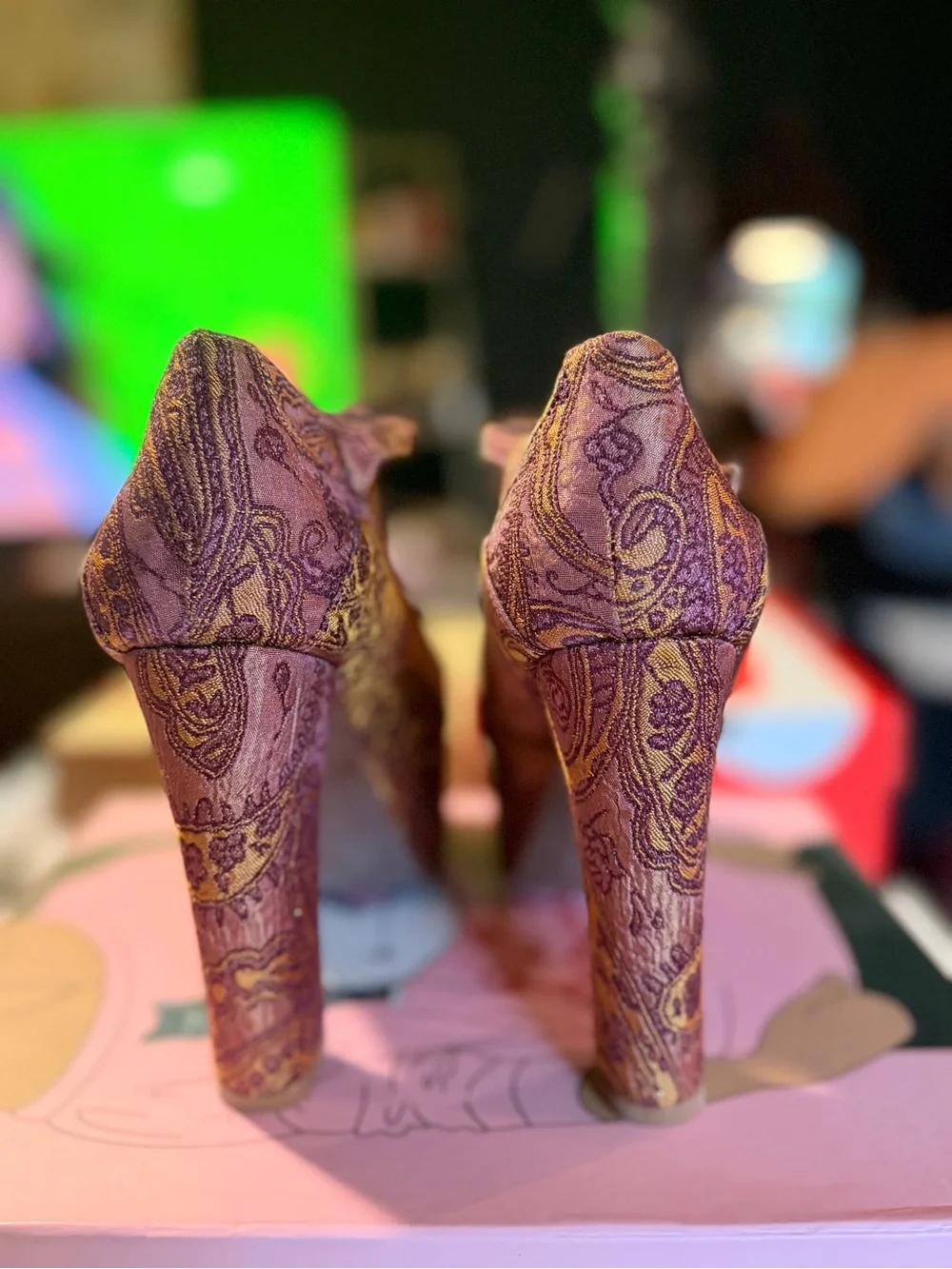 Jeffrey Campbell FOXY Purple Paisley Platform Peep-Toe Heels